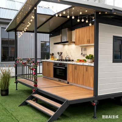 comprare 20FT double wing container house with balcony, bending parts 2.0mm steel column fabbricazione online