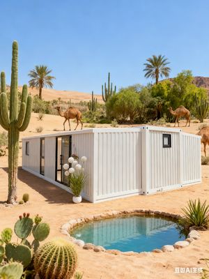 Casa container espandibile da 40 piedi con tetto in EPS da 50 mm, superficie calpestabile di 72 m² e pavimento in fibra di cemento ignifugo da 18 mm